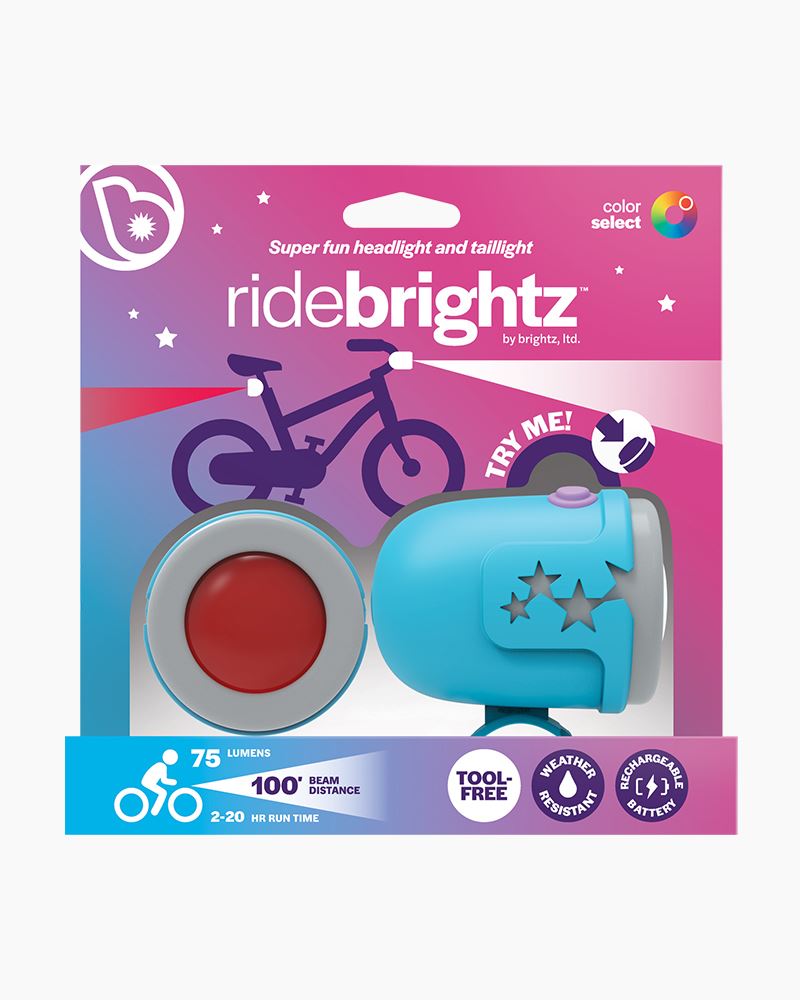 Brightz RideBrightz LED Headlight & Taillight Set USB Rechargeble Multiple Light Modes 75 Lumen 100 Beam Star Design
