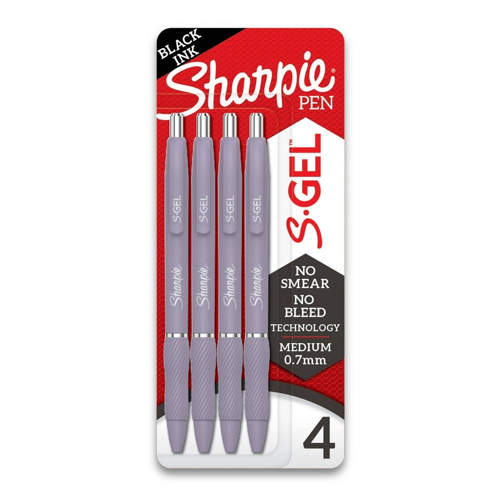 Sharpie 4pk S-Gel Pens Black Ink 0.7mm Medium Tip Violet Barrel