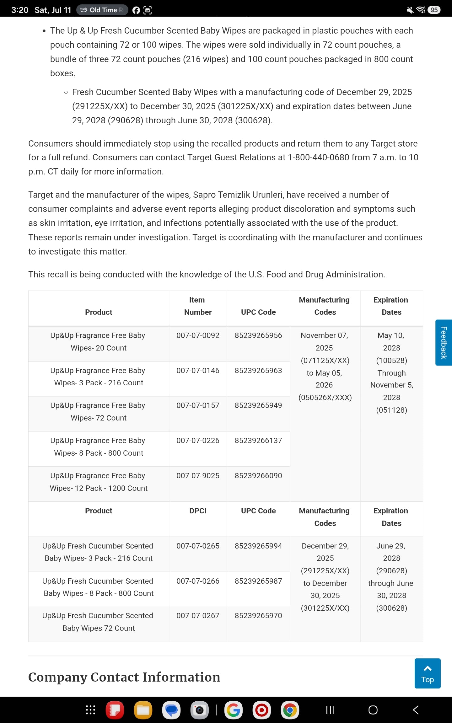 800 Up and Up Cucumber Baby Wipes
