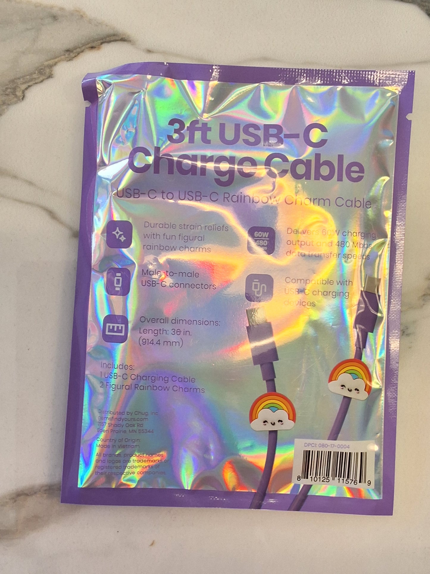 GEMS 3' 'Rainbow' Novelty USB-C Cables - Rainbow