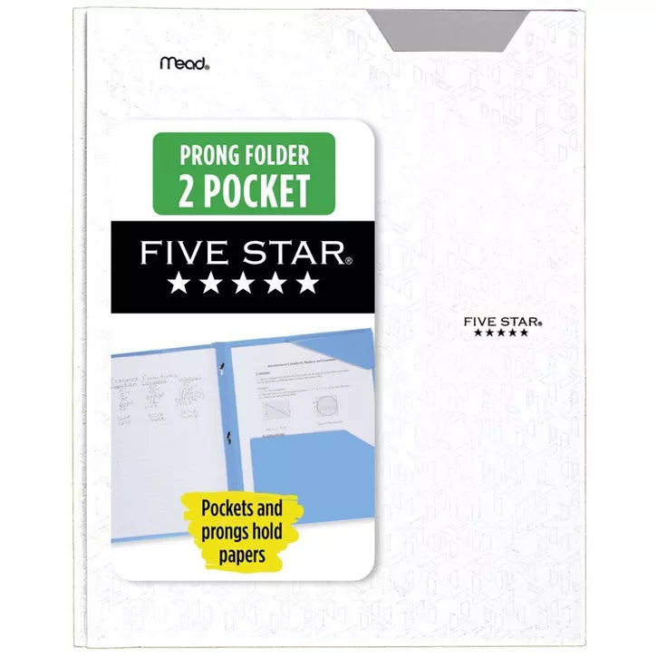 Five Star 2 Pocket Plastic Folder with Prongs White
