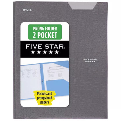 Five Star 2 Pocket Folders with Prong Fasteners- Grey