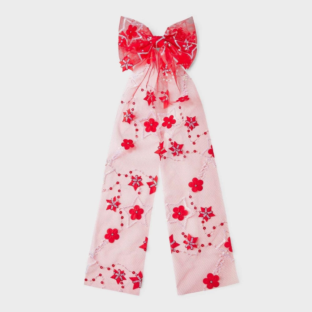 Americana Star Flower Long Hair Bow Barrette