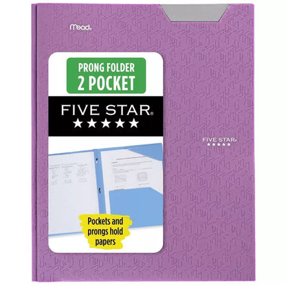 Five Star 2 Pocket Plastic Folder with Prongs Purple